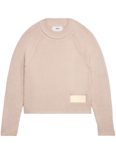 Ami Alexandre Mattiussi Logo-patch Knitted Jumper In Pink