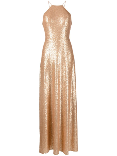 Marchesa Notte Bridesmaids Sequin-embellished Floor-length Gown In Gold