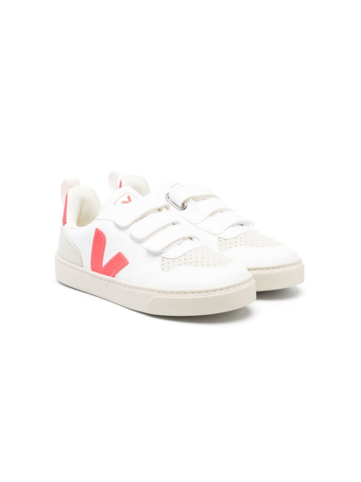 Veja Kids' Touch-strap Low-top Leather Trainers In White
