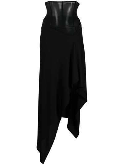 Alessandro Vigilante Corset-style Asymmetric Midi Skirt In Black