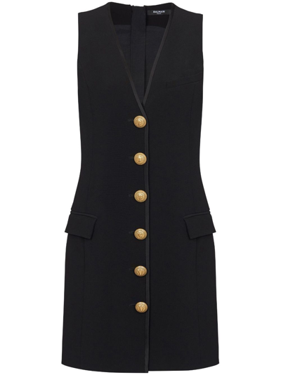 Balmain V-neck Button-front Minidress In Black