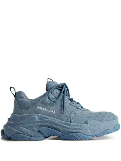 Balenciaga Triple S Denim Low-top Sneakers In Blue