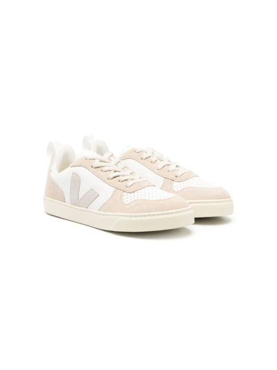 Veja Kids' Logo-patch Low-top Leather Sneakers In Neutrals