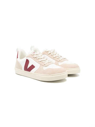 Veja Kids' Logo-patch Low-top Leather Sneakers In Neutrals