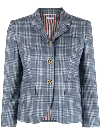 Thom Browne Check-print Single-breasted Blazer In Blue