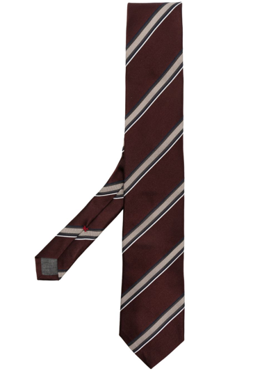 Brunello Cucinelli Striped Jacquard Silk Tie In Brown