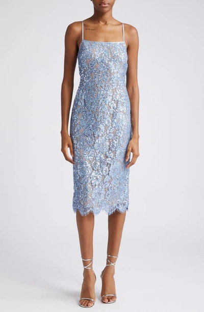Michael Kors Embellished Cotton-blend Slip Dress In Blue