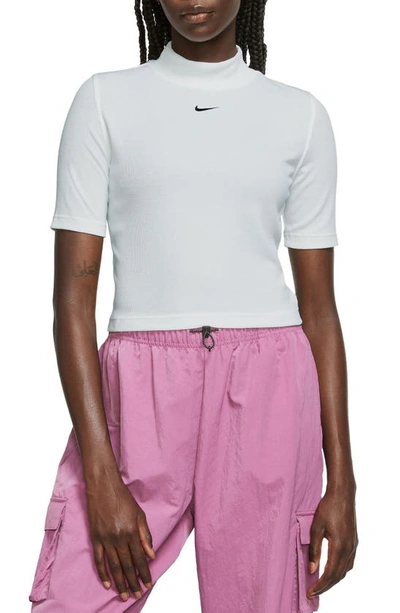 Nike Women's  Sportswear Essentials Ribbed Mock-neck Short-sleeve Top In White