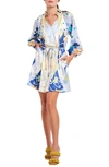 Ciebon Drea Floral Print Long Sleeve Minidress In Blue