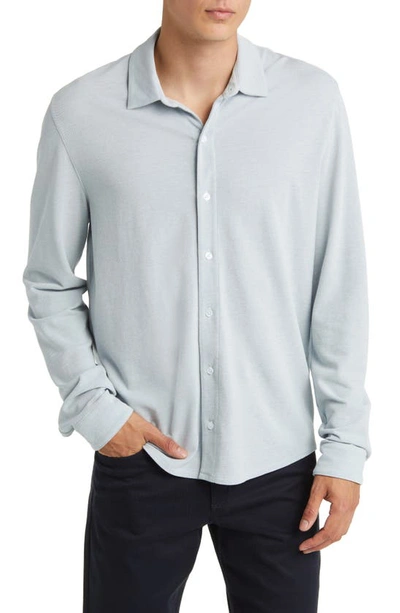 Vince Cotton Piqué Knit Button-up Shirt In Lake Blue