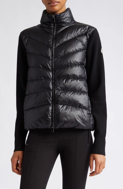MONCLER MONCLER QUILTED NYLON & WOOL KNIT CARDIGAN
