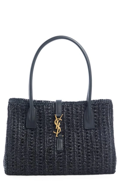 Saint Laurent North-South Toy Leopard-Print Raffia Shopping Tote