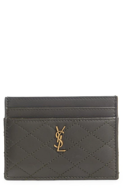 Saint Laurent Quilted Leather Card Case In Light Musk