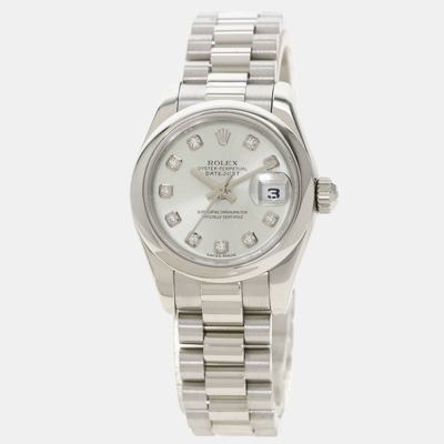 Pre-owned Rolex Silver Diamonds Platinum Datejust 179166 Women's Wristwatch 26 Mm