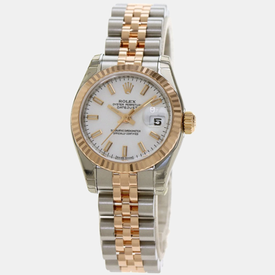 Pre-owned Rolex White 18k Rose Gold And Stainless Steel Datejust 179171 Women's Wristwatch 26 Mm