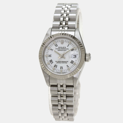 Pre-owned Rolex White 18k White Gold And Stainless Steel Datejust 69174 Women's Wristwatch 26 Mm