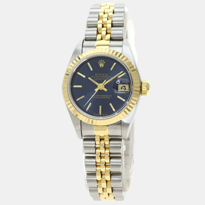 Pre-owned Rolex Blue 18k Yellow Gold And Stainless Steel Datejust 79173 Women's Wristwatch 26 Mm