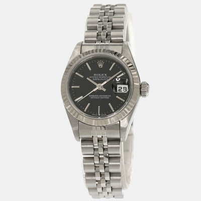 Pre-owned Rolex Black 18k White Gold And Stainless Steel Datejust 79174 Women's Wristwatch 26 Mm