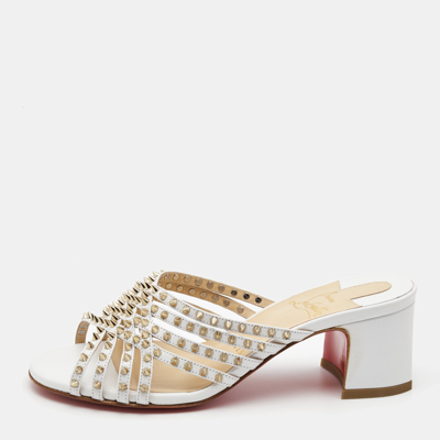 Pre-owned Christian Louboutin White Leather Martha Spike Slide Sandals Size 34.5