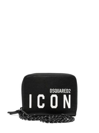 Dsquared2 Icon Logo印花皮质钱包 In Schwarz