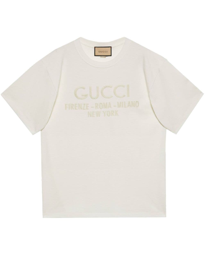 Gucci Logo-embroidered Cotton T-shirt In Weiss