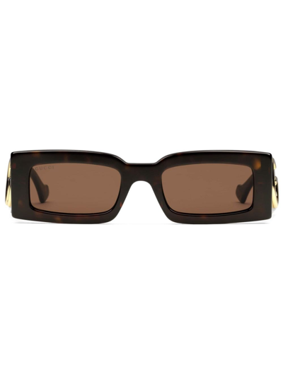 Gucci Double G Rectangle-frame Sunglasses In Braun