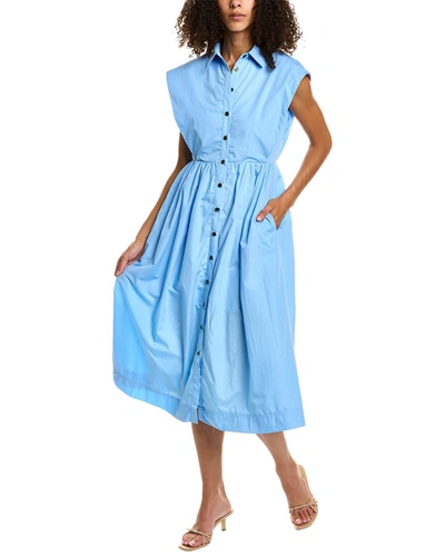 Beulah Gathered Waist Shirtdress In Blue