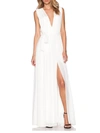 L AGENCE LONG DEEP V PLEATED DRESS IN WHITE