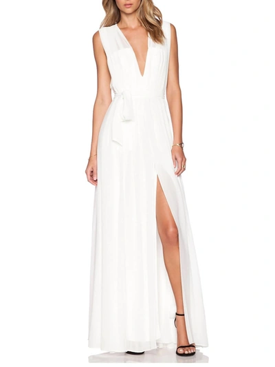L Agence Long Deep V Pleated Dress In White