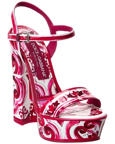 Dolce & Gabbana Printed Leather Ankle-strap Platform Sandals In Pink