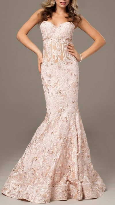 Jovani Evening Mermaid Dress In Blush In Gold