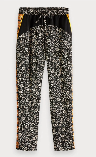 Scotch & Soda Printed Woven Color Block Pants In Black