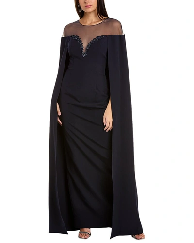 Marchesa Notte Cape Gown In Blue