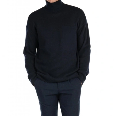 Scotch & Soda Navy Turtleneck Pocket Jumper In Blue