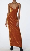 Ronny Kobo Gabe Velvet Dress In Burnt Orange In Yellow