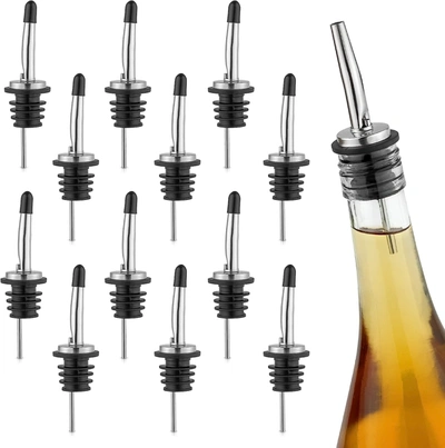 Zulay Kitchen 12 Pack Stainless Steel Liquor Pourers With Rubber Dust Caps In Black
