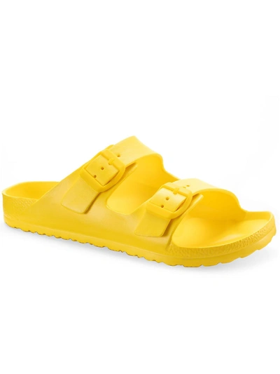 Sun + Stone Dayvina Womens Footbed Buckle Pool Slides In Yellow