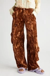 Collina Strada Printed Wide Leg Cargo Pants In Brown