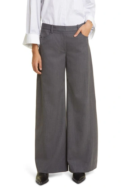 Twp Joanna Stretch Virgin Wool Wide Leg Pants In Heather Grey In Gray