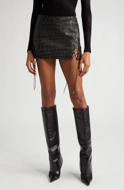 Dion Lee Black Snake Etched Leather Miniskirt