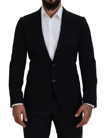 Dolce & Gabbana Black Wool Crown Slim Fit Jacket Blazer