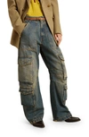 Golden Goose Blue Washed Denim Cargo Jeans In Blue