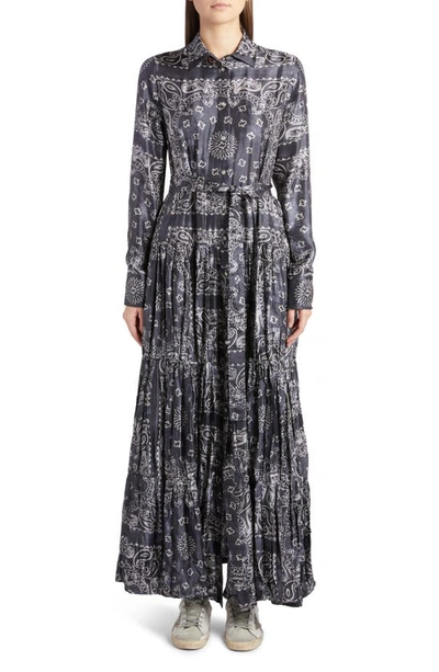 GOLDEN GOOSE BANDANA PRINT LONG SLEEVE TWILL MAXI DRESS