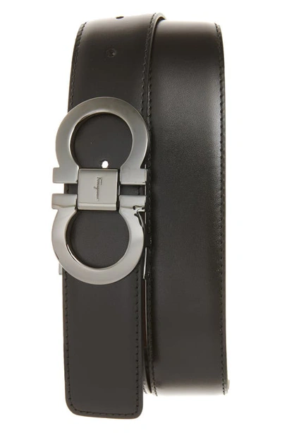Ferragamo Men's Reversible Leather Double-gancio Belt In Black/auburn