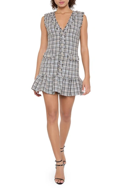 Likely Franco Plaid Fray Ruffle Hem Minidress In Grey Multi