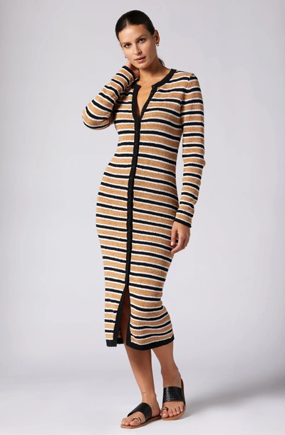 Joie Omer Striped Knit Bodycon Midi Dress In Tan