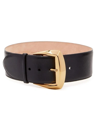 Alexander Mcqueen Belt With Geometric Buckle In And Antiqued Gold In Black