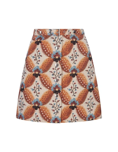 Etro Belted Cotton-blend Jacquard Mini Skirt In Orange