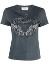 Blumarine Sleeved Graphic Crew Neck Top In Black