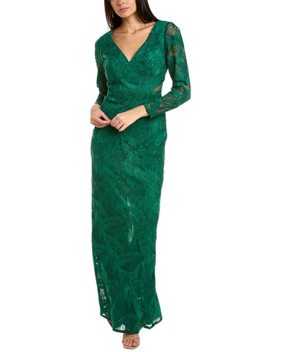 Marchesa Notte Leaf-embroidered Tailored Gown In Green